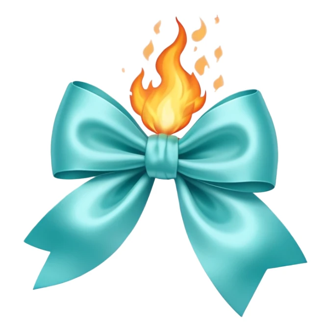 Realistic pastel teal blue silk bow on fire sticker