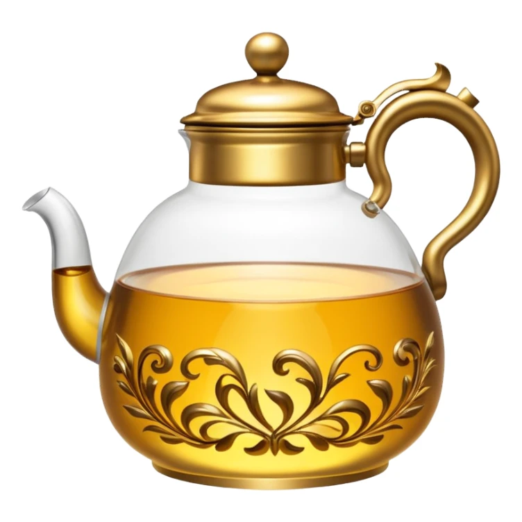 glass tea kettle with gold tea sticker