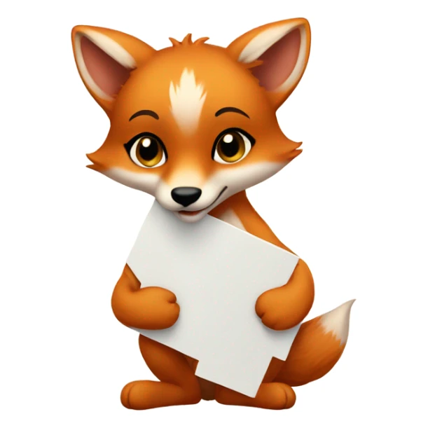 Baby fox with a blank sign sticker