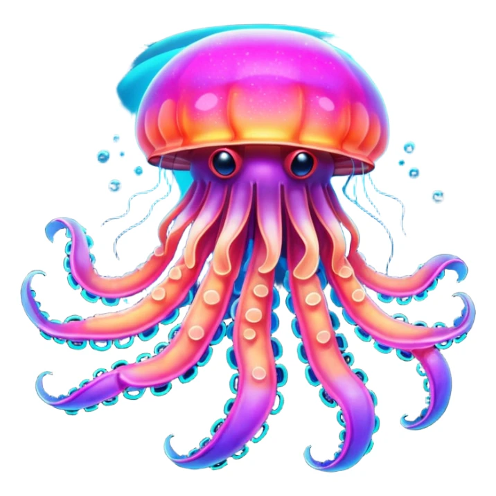 Neon glowing jellyfish-crab-squi sticker