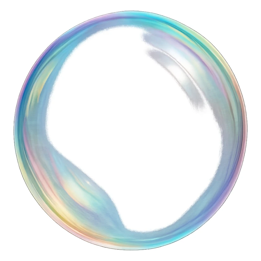 one large soap bubble, rainbow colors, transparent and clean feeling, simple background sticker