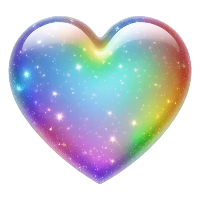 A transparent glass, rainbow colored sparkle heart sticker