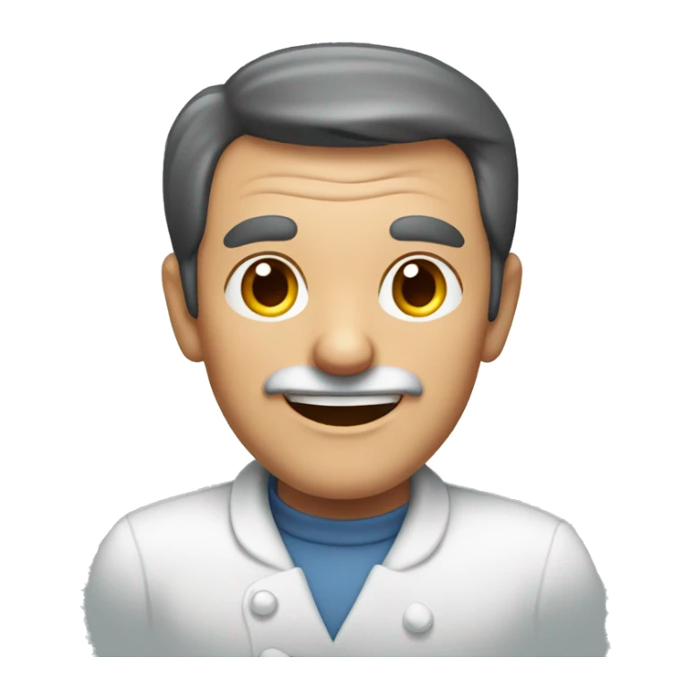 smiling old man with dark hair in kitchen sticker