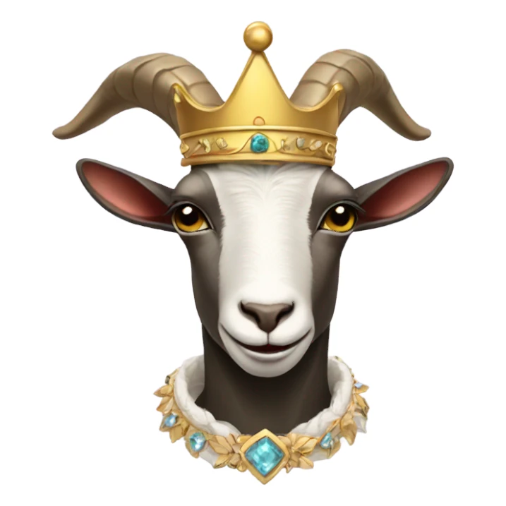Stylish goat wearing clothes and a crown sticker