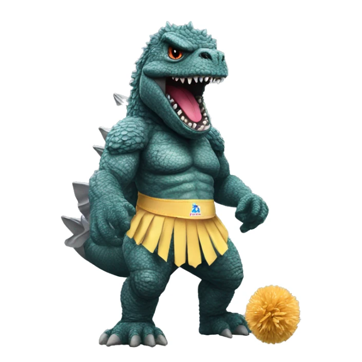 Godzilla dressed as a cheerleader with pompoms sticker