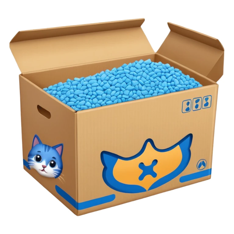 a cardbox of cat litter (blue) sticker
