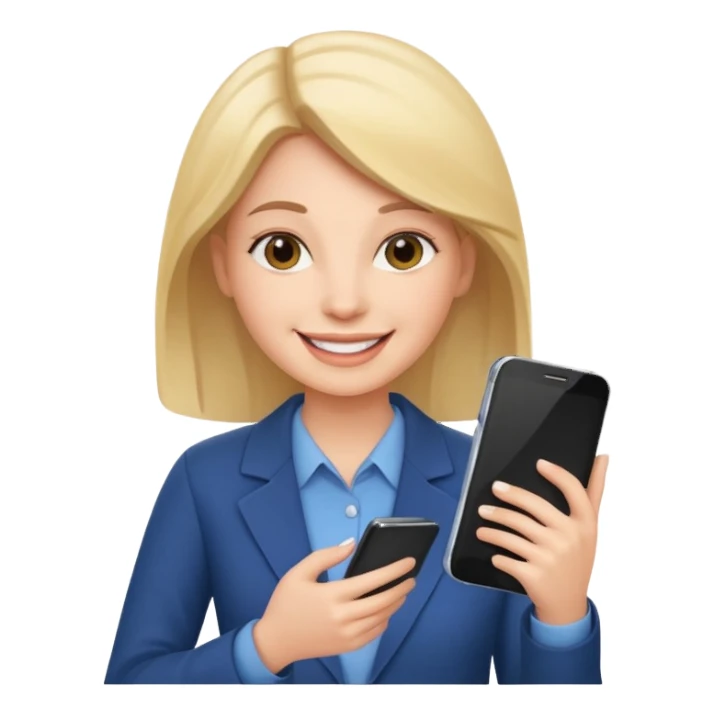 same woman but with phone and documents sticker