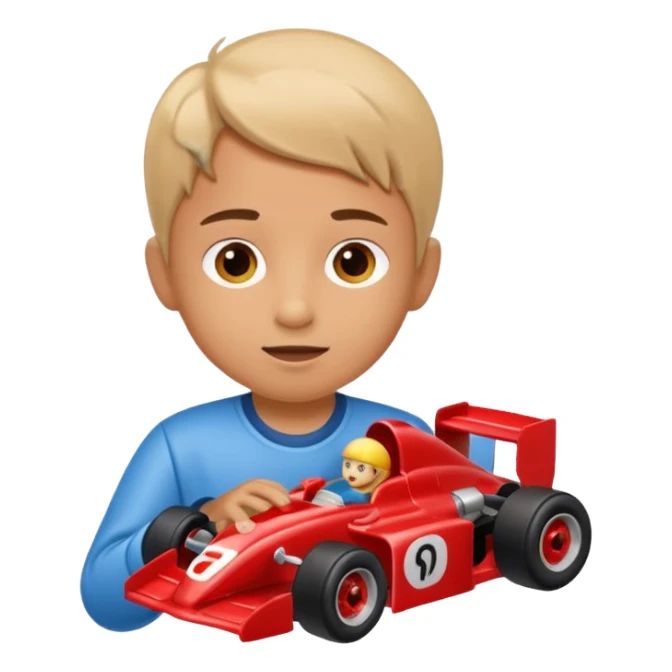 child playing with formula 1 toy car sticker