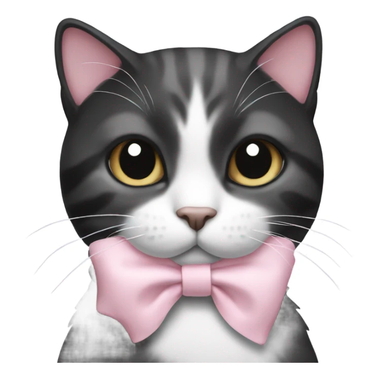 Cat black and white with a light pink bow sticker