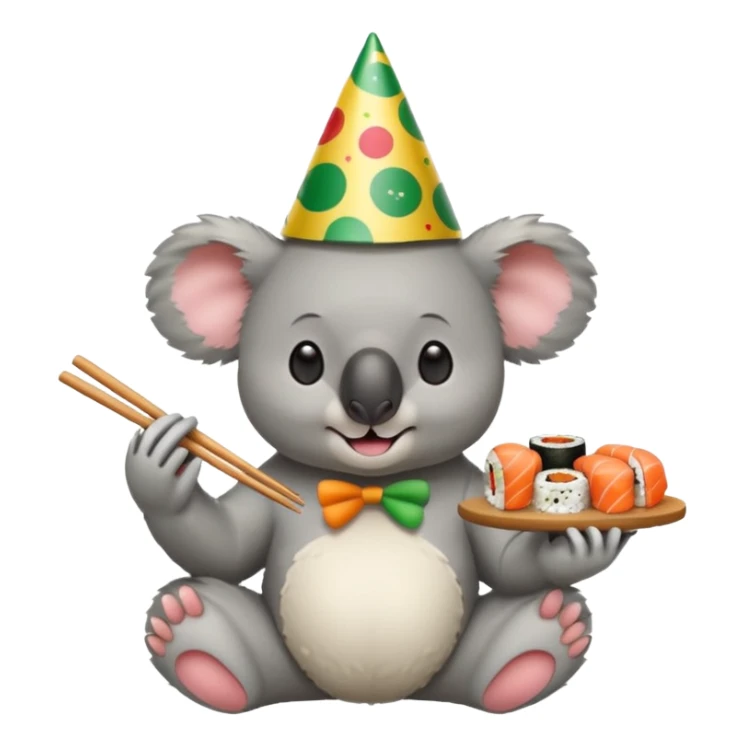 koala with party hat eating sushi sticker