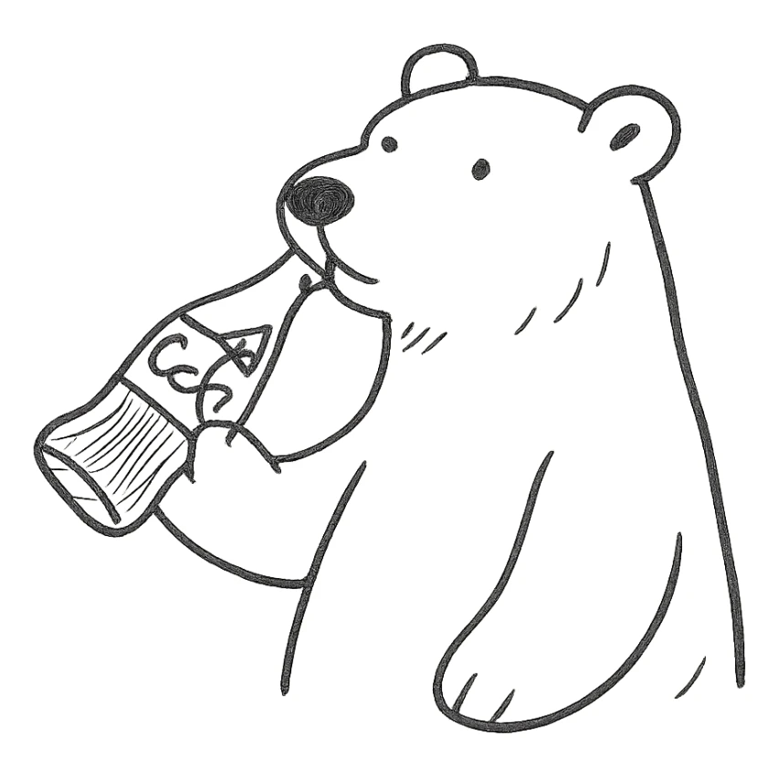 white polar bear drinking Coke, hand drawn outlined icon sticker