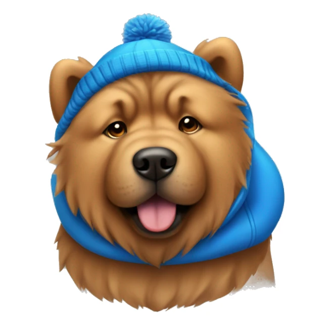Brown chow chow in a blue winter hat sticker