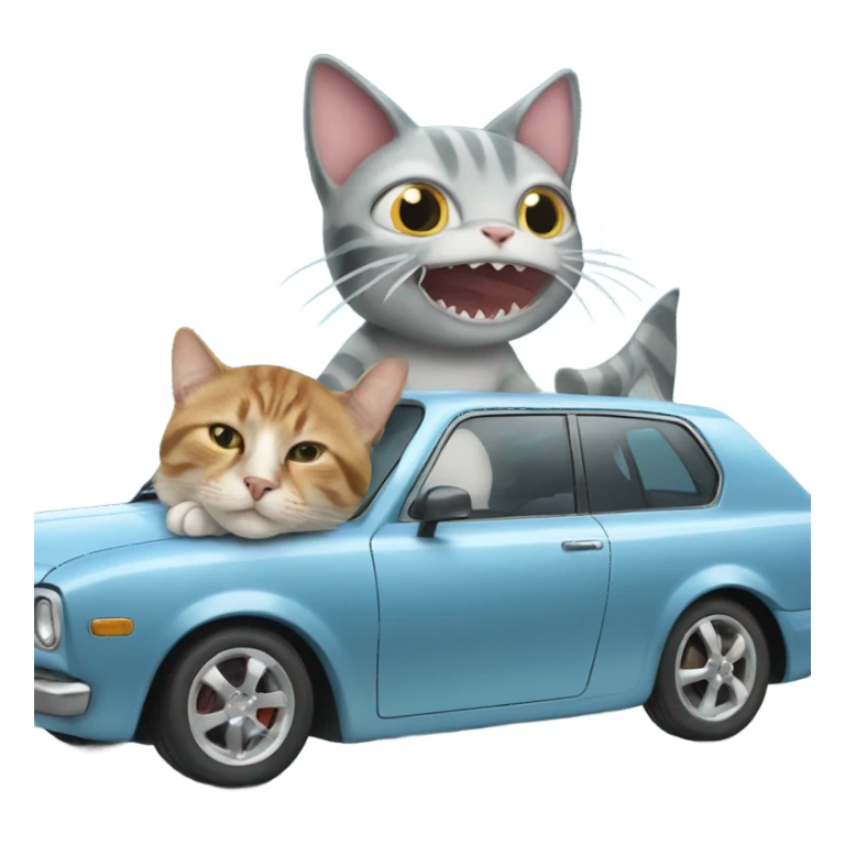 Cat with a shark in a car sticker