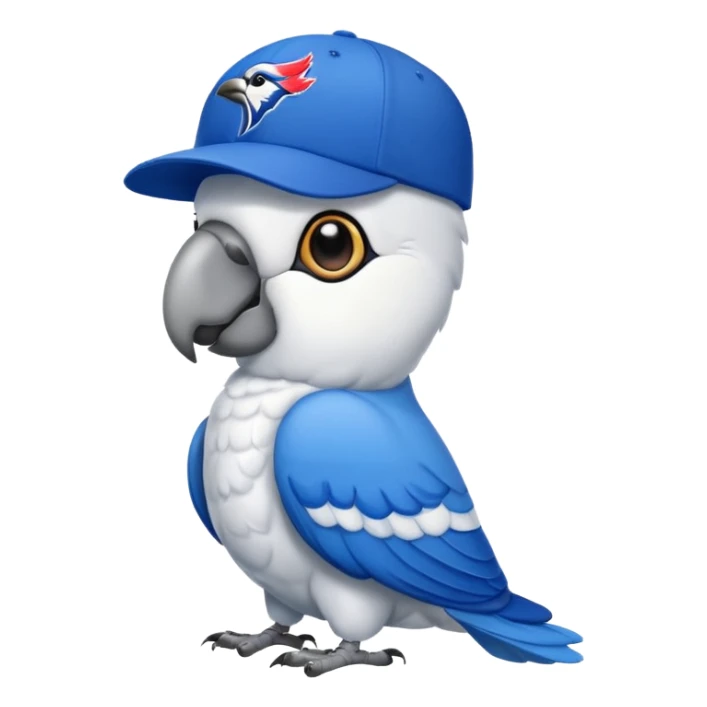 large white parrot with blue jays hat on sticker