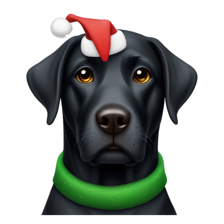Black lab wearing a Christmas hat sticker