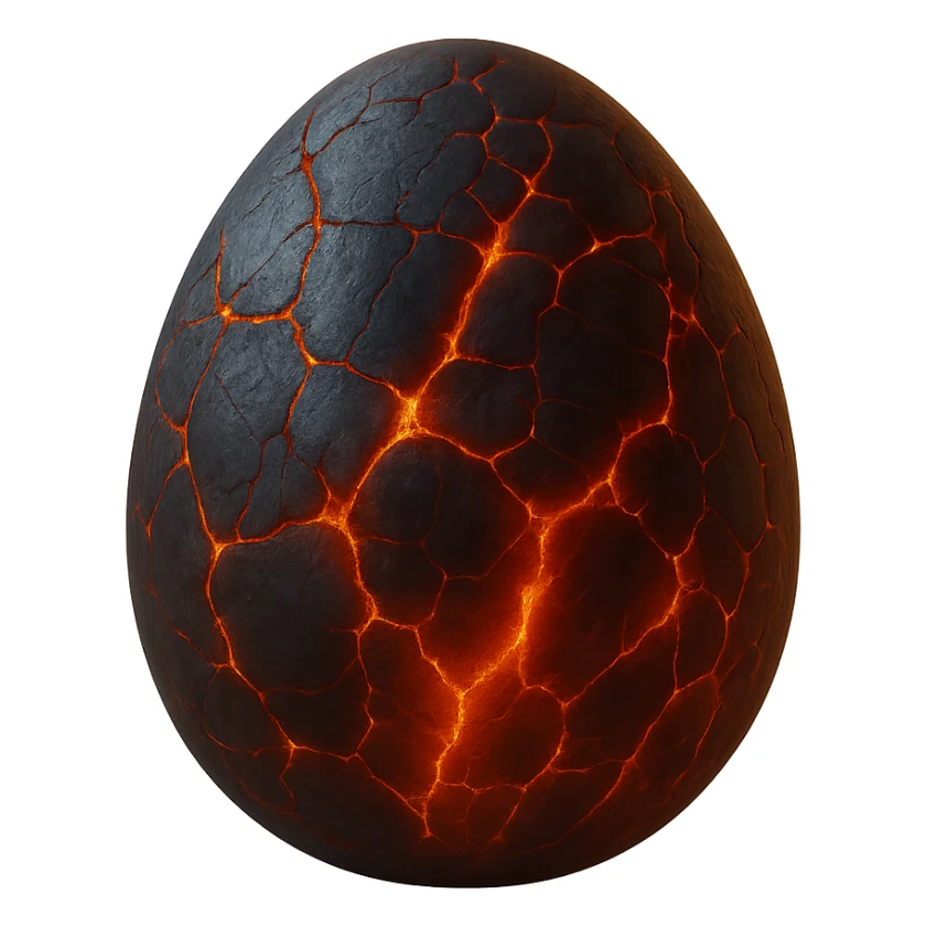 Remove the background from the realistic lava egg, keep dark stone shell, fiery cracks, heat shimmer, with no background, transparent background sticker