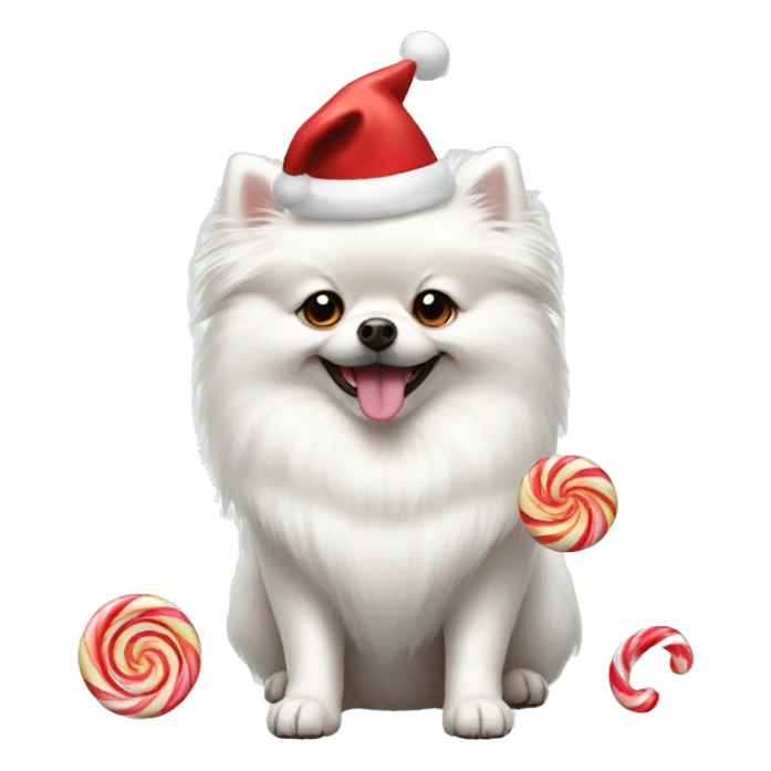 White Pomeranian dog with Christmas candy  sticker