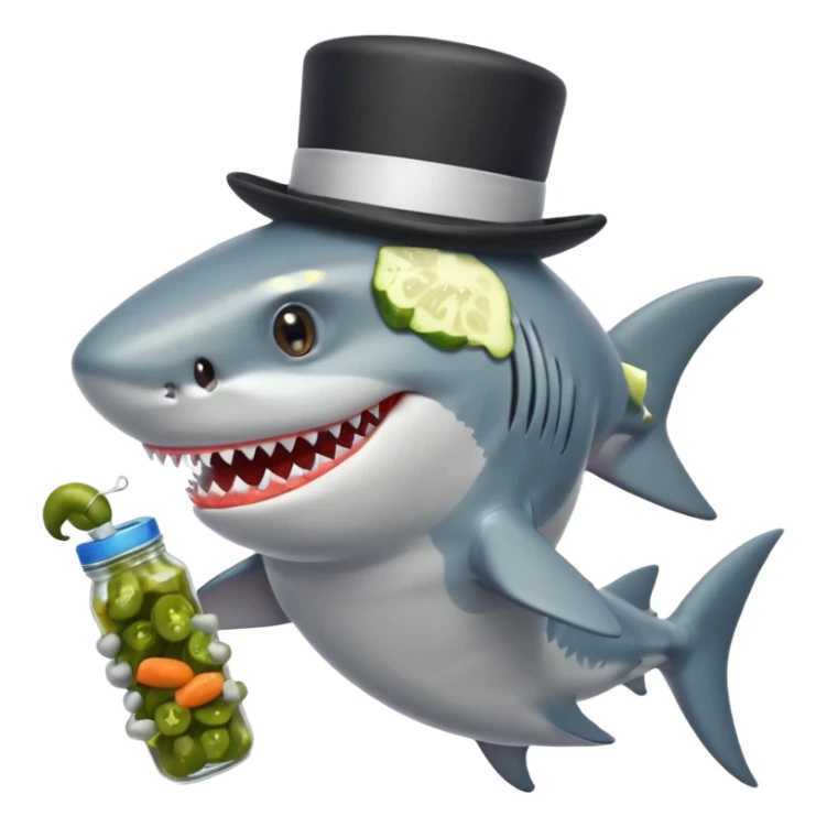 Shark with a top hat and eating pickles sticker