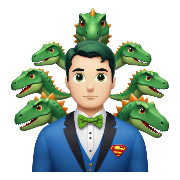 Superman with 7 dinosaurs wearing bow ties sticker