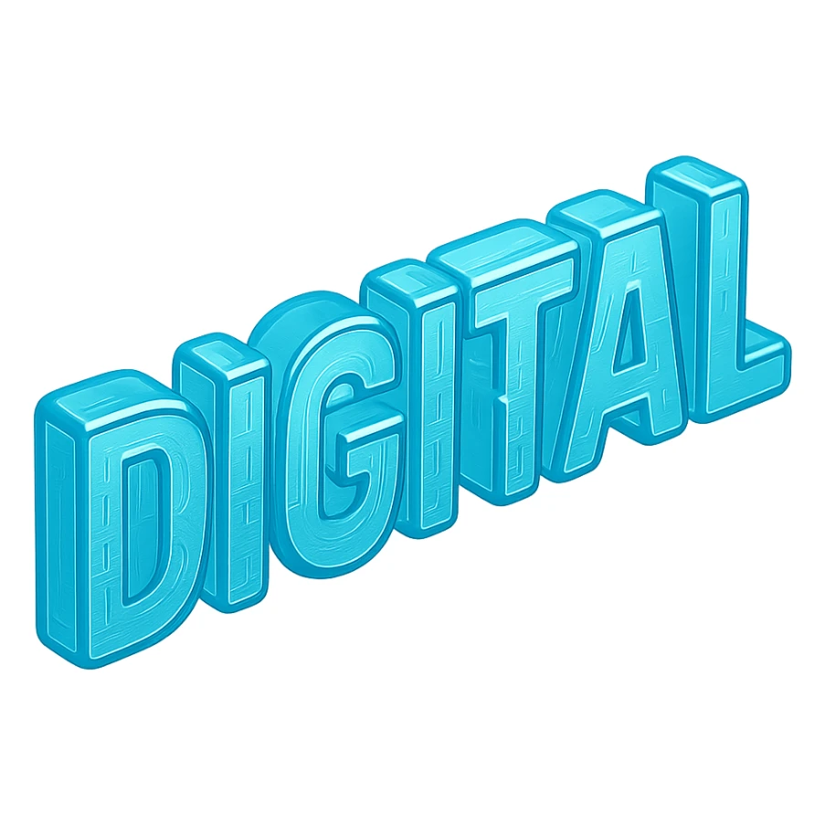 The word "DIGITAL" BOLD, cyan blue sticker