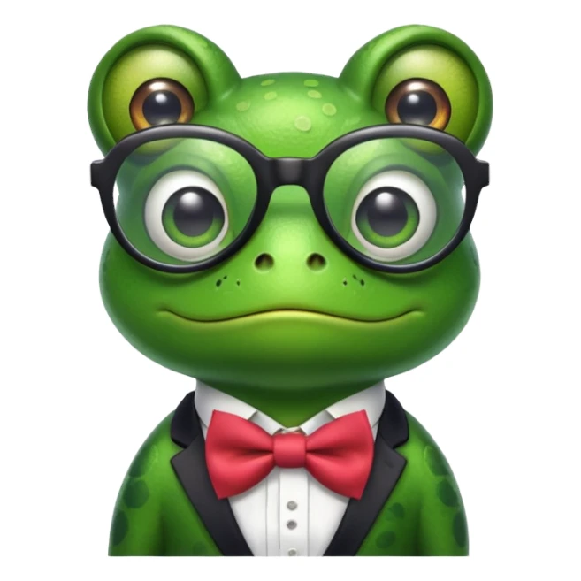 frog with glasses and bow tie making a silly face sticker