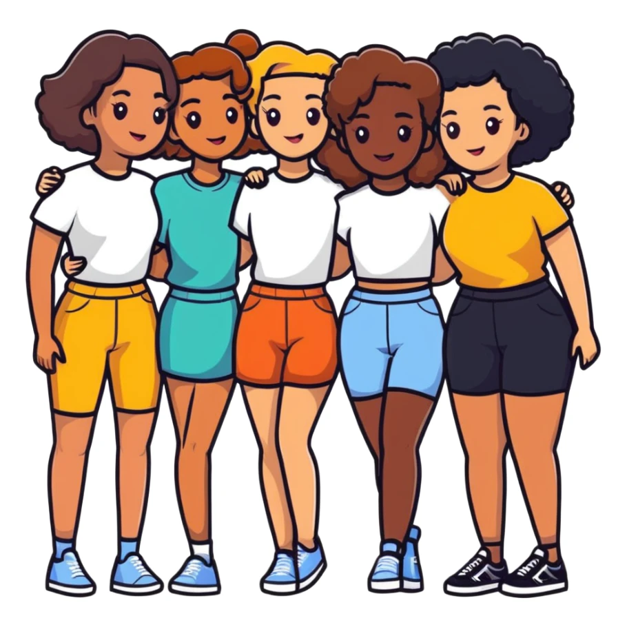 Four diverse female best friends posing together sticker