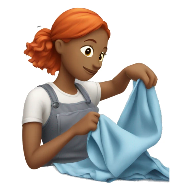 red-haired girl cleaning clothes with a cloth sticker