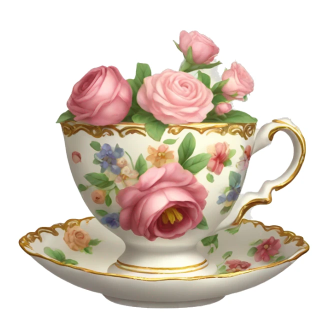 antique floral teacup sticker