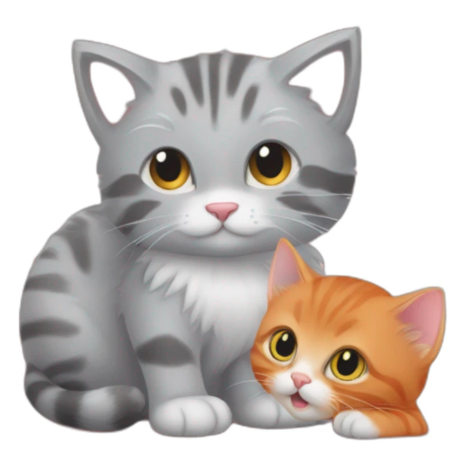 'striped grey cat' playing with 'little floofy red kitten' sticker