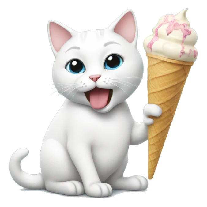 White cat eating ice cream sticker