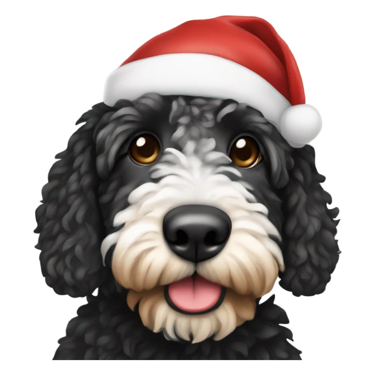 Black,white,tan bernadoodle in Santa hat sticker
