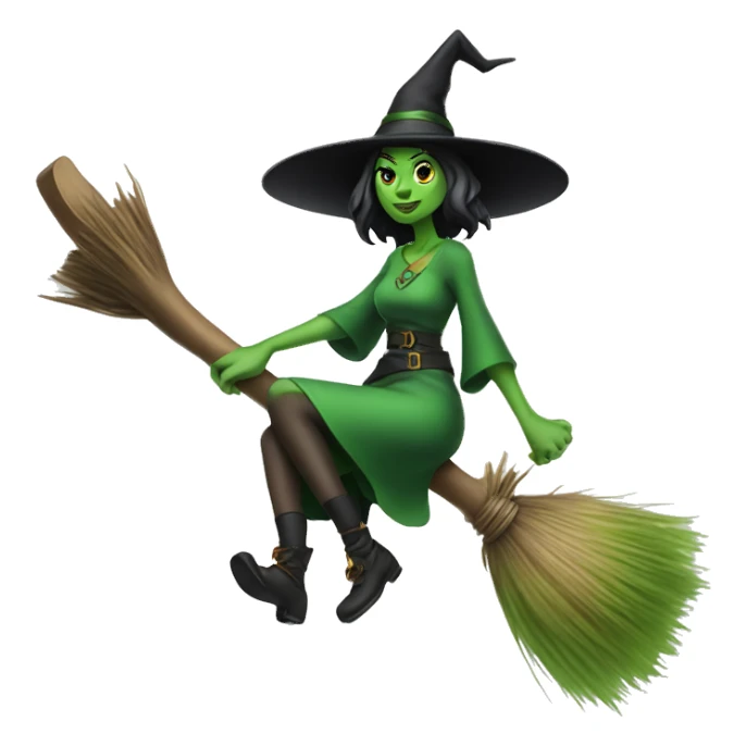 A witch on a broom green skin sticker