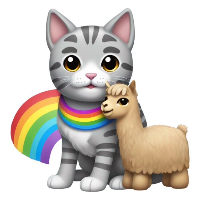 Grey tabby cat with rainbow lama toy sticker