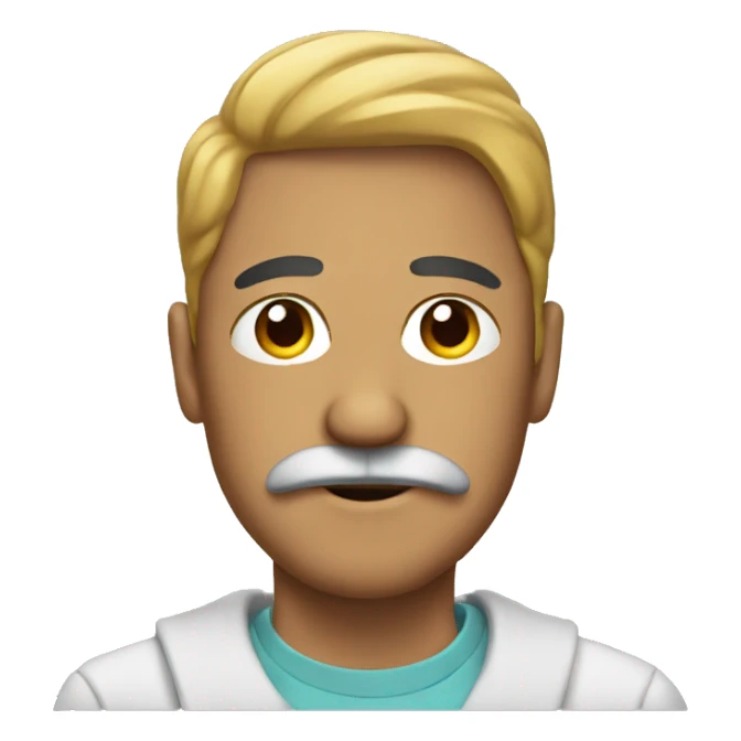 man with sweatshirt and moustache sticker