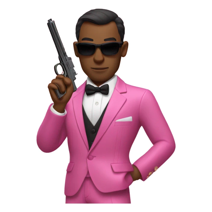 james bond in pink clothes with a gun sticker