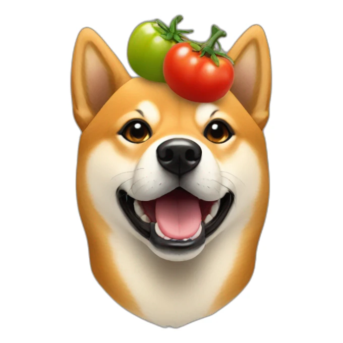 black and tan shiba with tomatoes on its head sticker