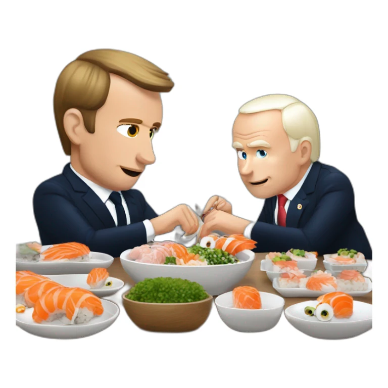 vladimir poutine et emmanuel macron en train de manger des sushis sticker