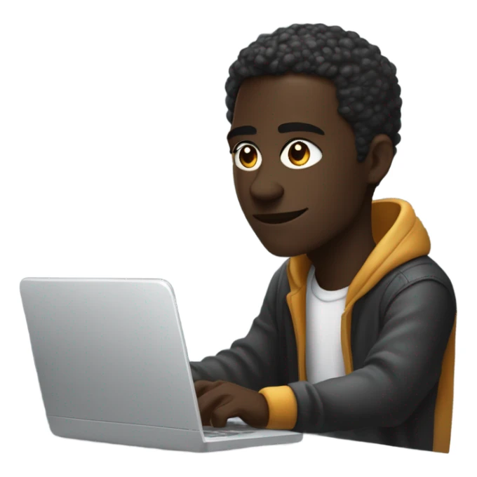 Web developer sitting in front of a computer a 20 year old dark skinned man with medium length dredlucks coding  sticker