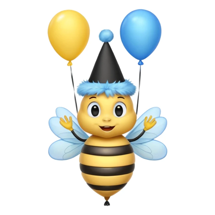 Bees with blue Birthday Hat, Excited bee carrying balloon sticker