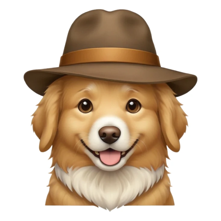 Golden retriever wearing a hat sticker