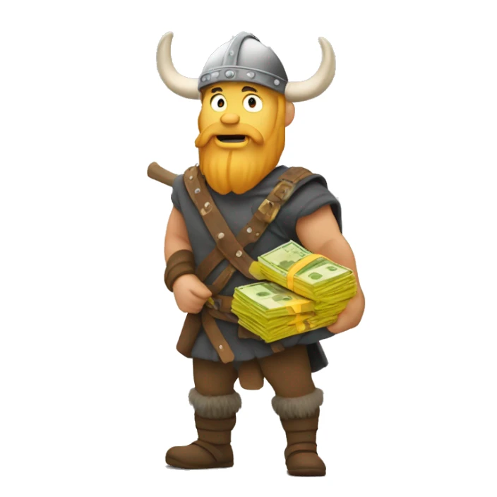 Viking carrying overloaded bag with money sticker