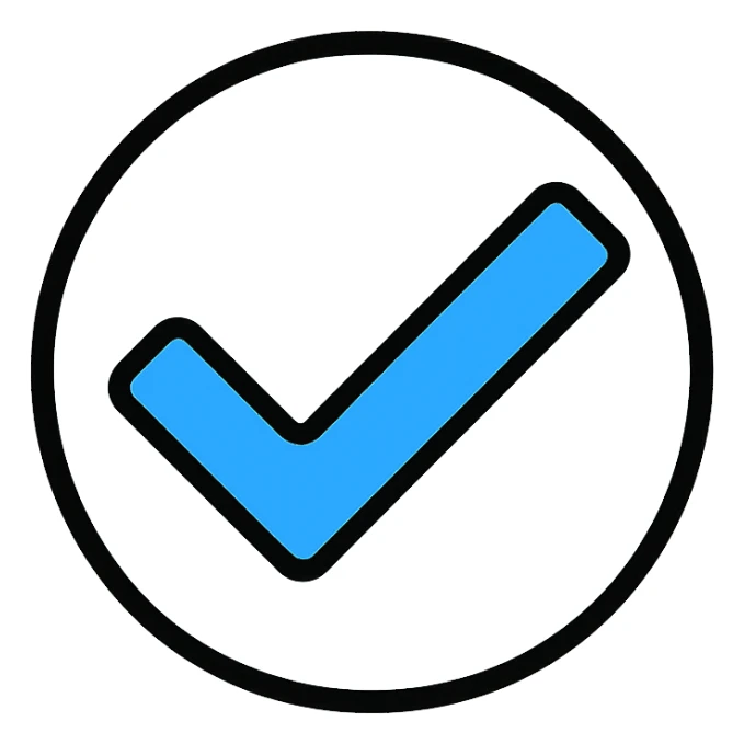 blue checkmark icon, minimal, flat, modern, for verification badge sticker