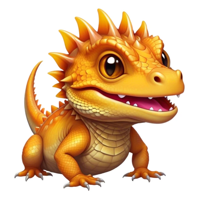 Cinematic Comical Bearded Dragon Portrait Emoji, Head tilted dramatically with an exaggeratedly amused expression, featuring a striking, glossy scaled hide with a quirky, spiky beard and wide, expressive eyes full of playful disbelief, Simplified yet hilariously expressive features, highly detailed, glowing with a slightly sassy glow, high shine, dramatic yet playful, stylized with an air of cheeky mischief, bright and endearing, soft glowing outline, capturing the essence of a spirited and over‐the‐top dragon, so meme‐worthy it feels like it could snap its jaws into internet fame instantly! sticker