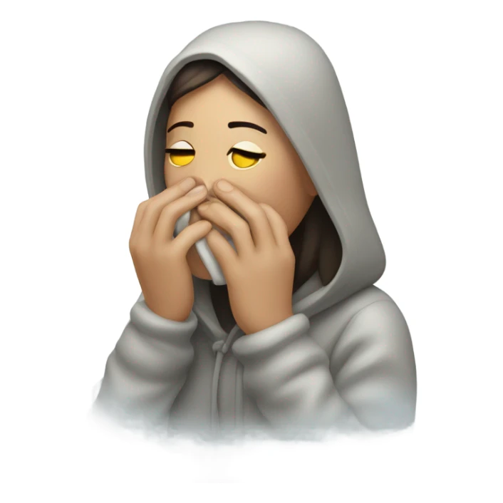 Shivering woman with breath sticker