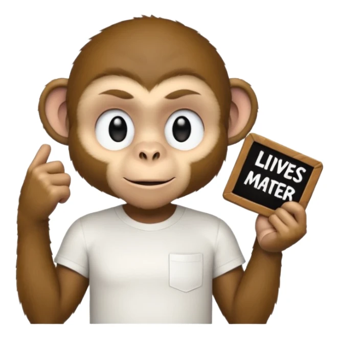Monkey in a white shirt with a blm sign sticker