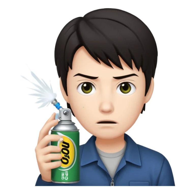 Gojo Satoru using a can of raid bug spray looking disgusted sticker