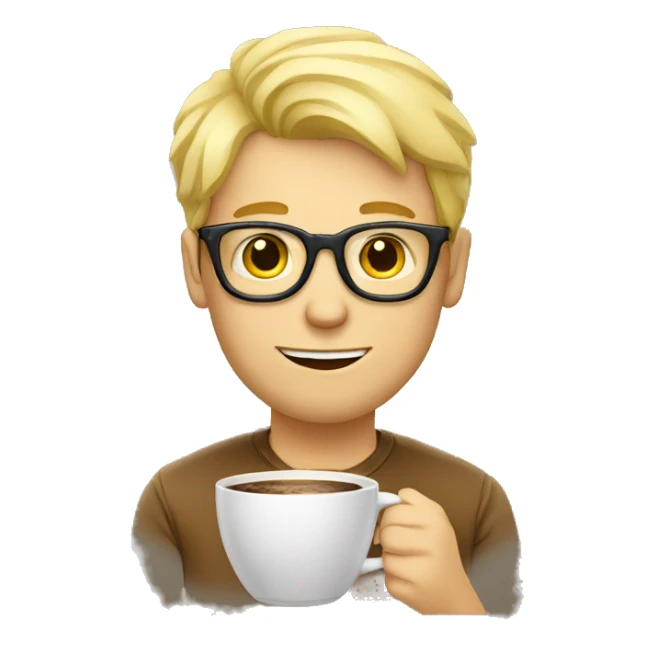Blonde man wearing glasses. Eating coffe sticker