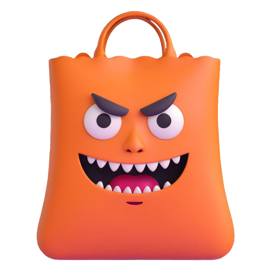 terrifying bag with monstrous face and creepy expression sticker