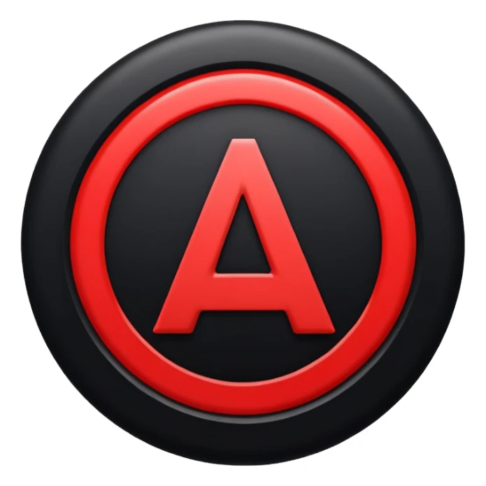 a black circle with a red A in the middle sticker