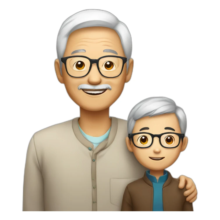A Chinese old guy wear glasses with his grandson.  very happy sticker